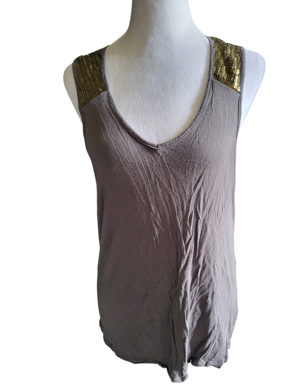 Old Navy Gold-Accent V-Neck Tank Taupe sz L